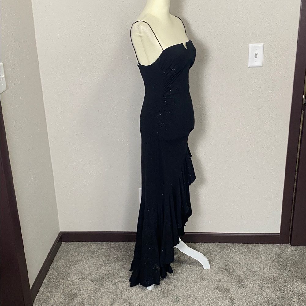 Vintage Y2K City Triangles Black Glitter High Low Asymmetrical Prom Dress Size M - Picture 11 of 12